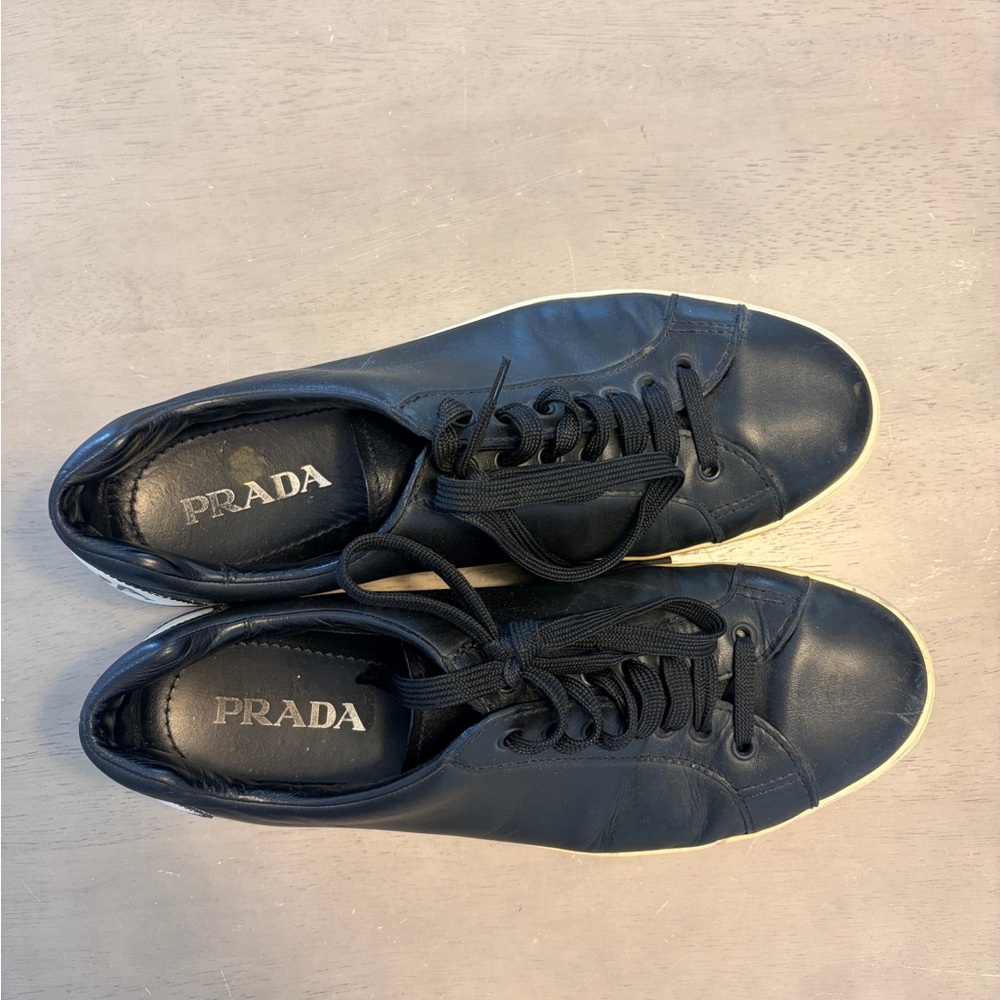 Prada Comic Black Leather Lace-Up Sneakers